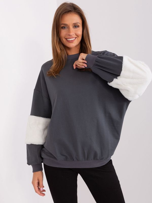 Fashionhunters Graphite hooded sweatshirt with fur inserts
