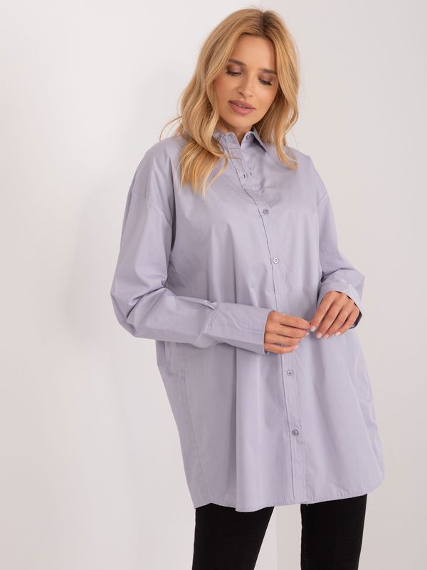 Fashionhunters Gray button-down shirt with cotton blend