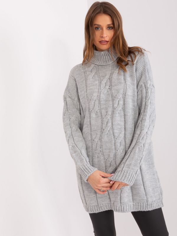 Fashionhunters Gray knitted turtleneck dress