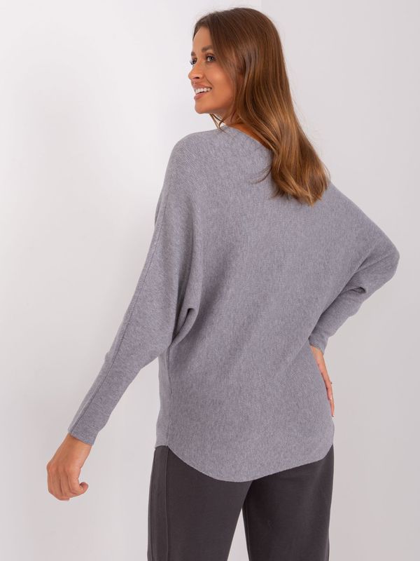 Fashionhunters Gray oversize sweater with a boat neckline