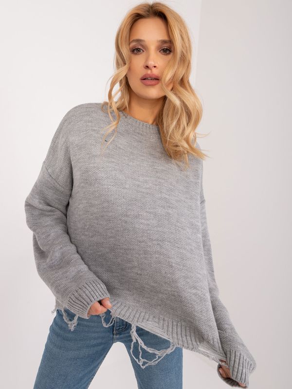 Fashionhunters Gray oversize sweater with cuffs