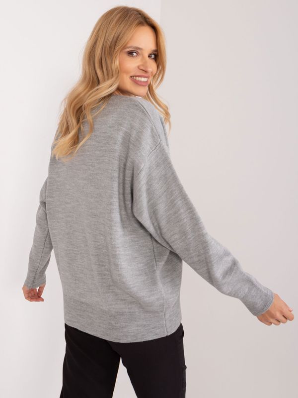 Fashionhunters Gray plain classic sweater with wool