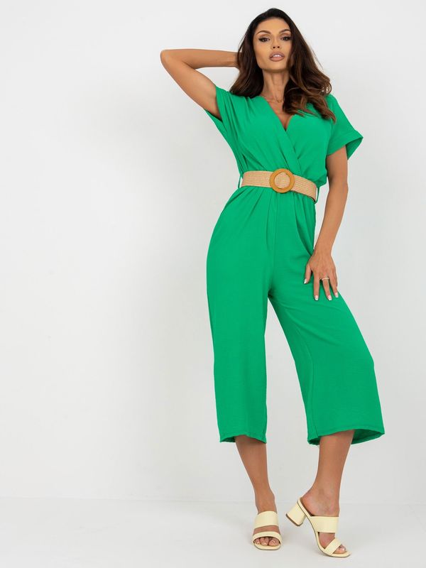 Fashionhunters Green airy jumpsuit with short sleeves