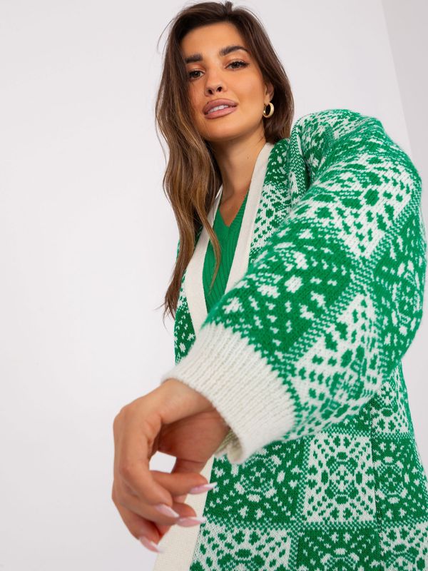 Fashionhunters Green and ecru loose cardigan with patterns