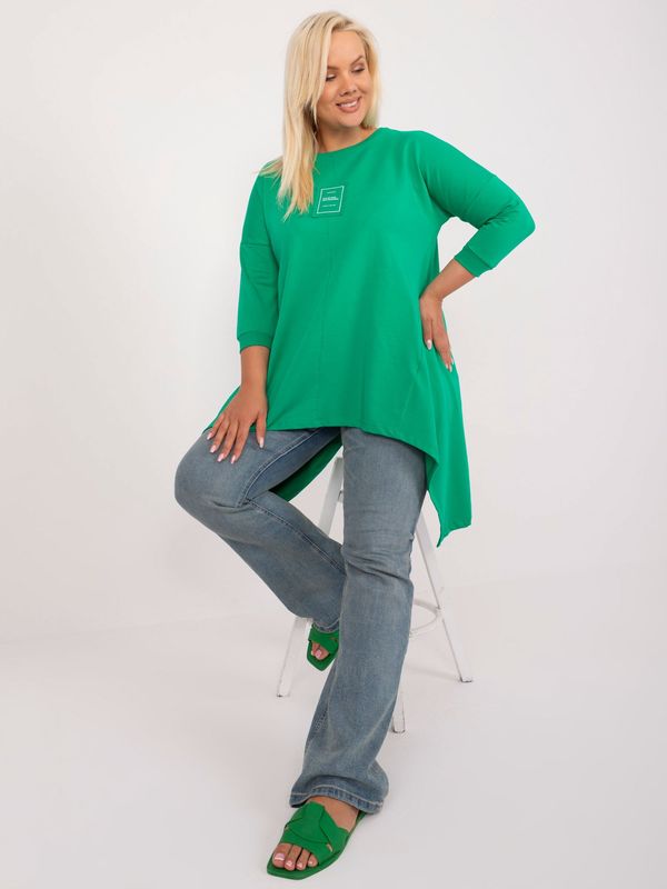 Fashionhunters Green Asymmetrical Oversized Blouse With Applique