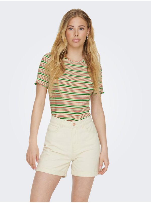 Only Green-Beige Women's Striped T-Shirt ONLY Janie - Women