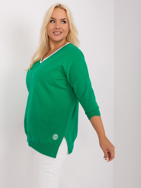 Fashionhunters Green blouse plus size with 3/4 sleeves