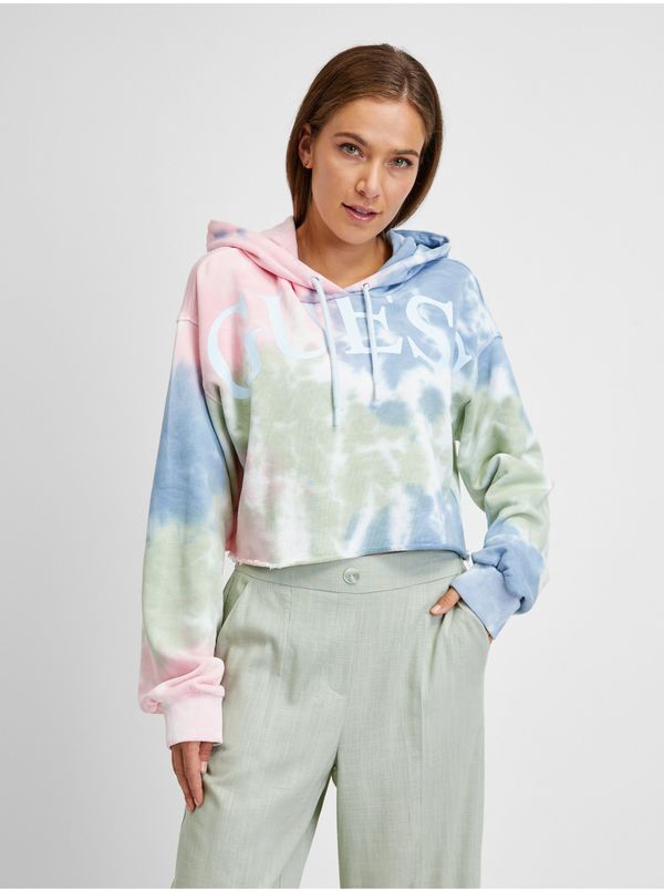 Guess Green Blue Ladies Batik Cropped Hoodie Guess - Women