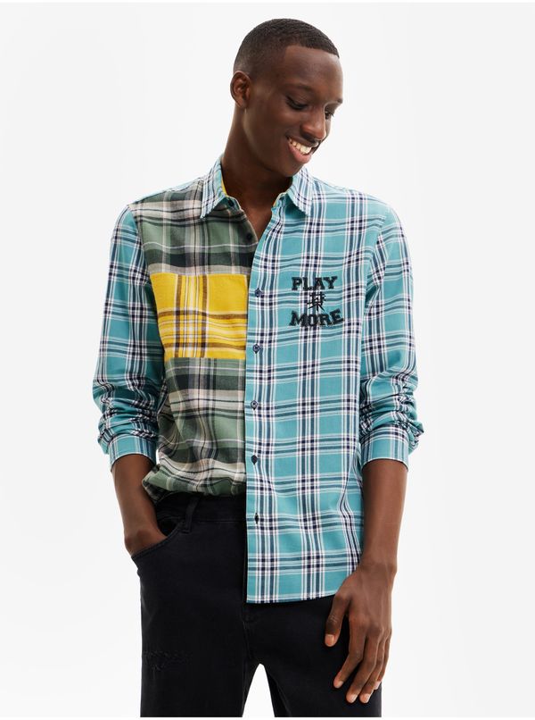 DESIGUAL Green-blue men's checkered shirt Desigual Rod - Men's