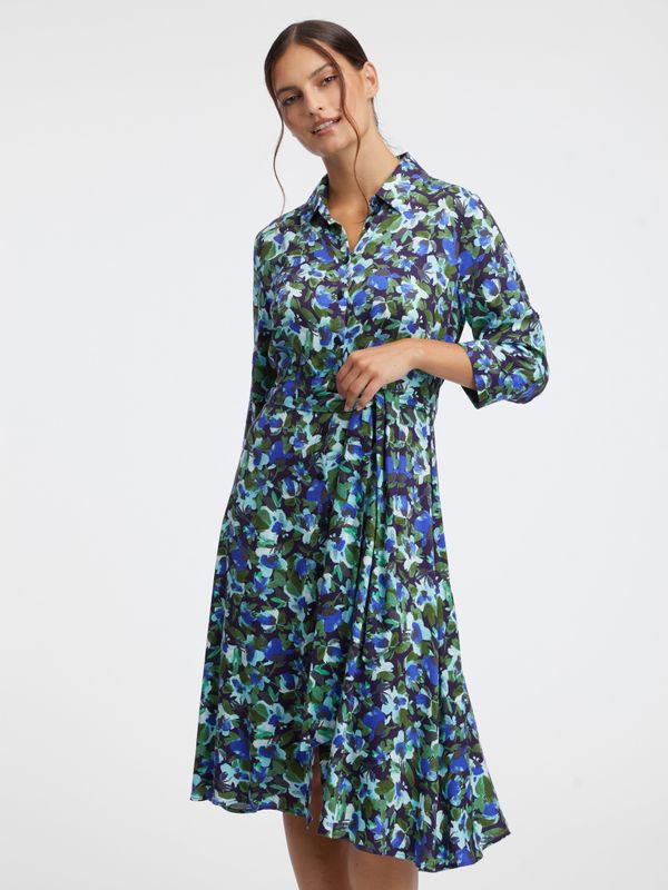 Orsay Green-blue women's floral shirt dress ORSAY