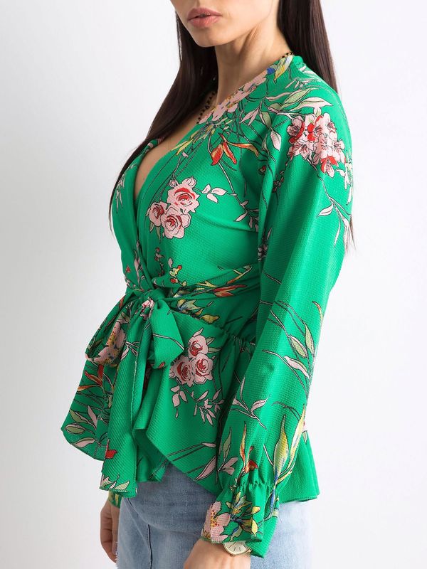 Fashionhunters Green floral blouse with frills