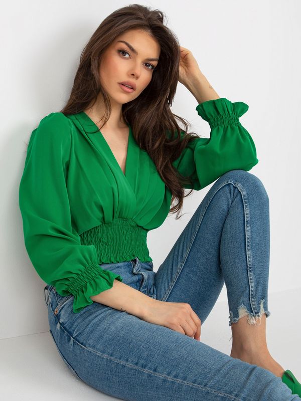 Fashionhunters Green formal blouse with elasticated pleated