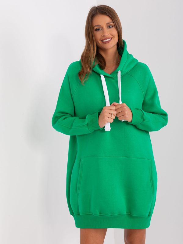 Fashionhunters Green Long Kangaroo Hoodie with Insulation
