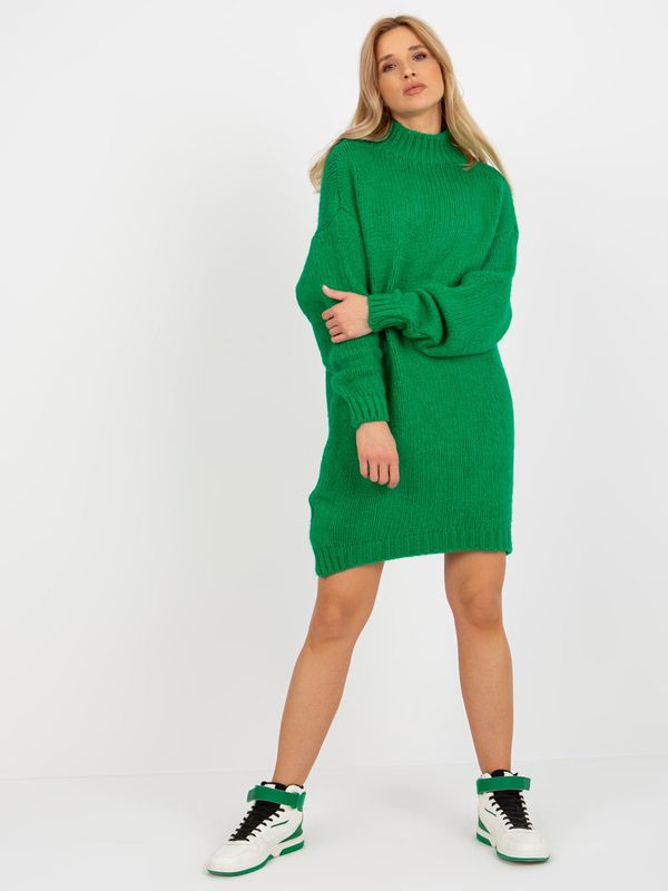 Fashionhunters Green loose knitted turtleneck dress