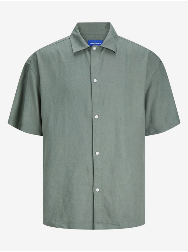 Jack & Jones Green Men's Linen Shirt with Short Sleeves Jack & Jones Faro - Men's