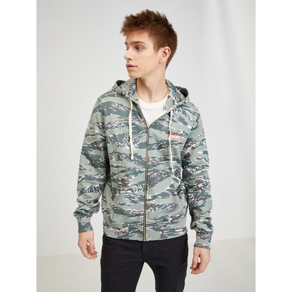 Diesel Green Men's Patterned Zippered Hoodie Diesel - Mens