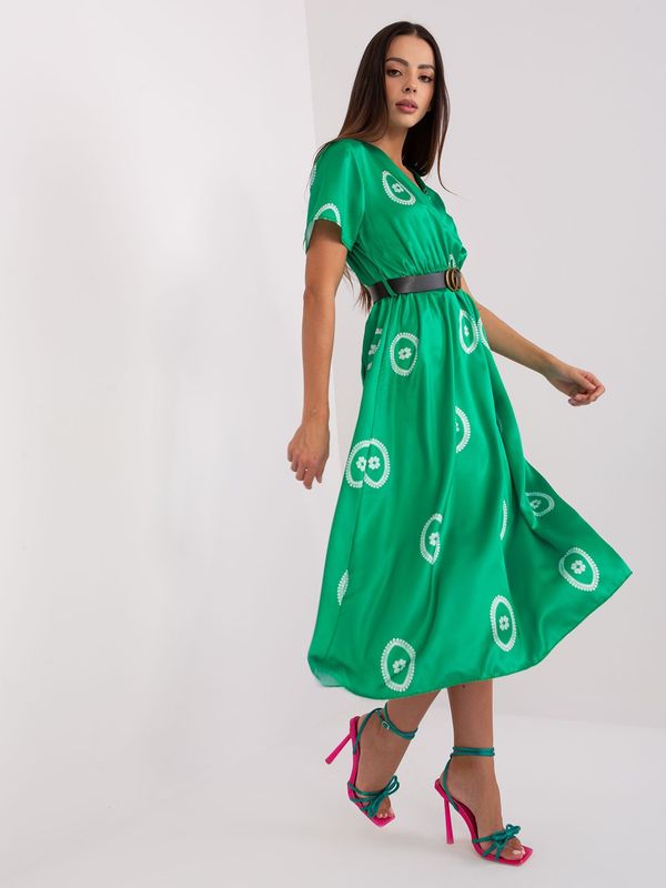 Fashionhunters Green midi cocktail dress with print