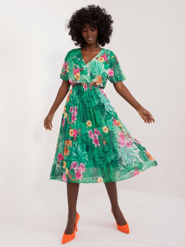 Fashionhunters Green midi dress with a floral print