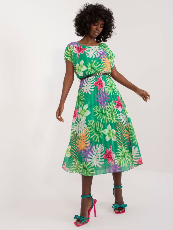 Fashionhunters Green midi dress with tropical pattern