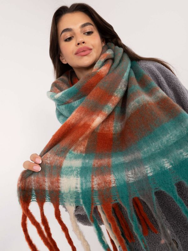 Fashionhunters Green-orange women's scarf with fringe