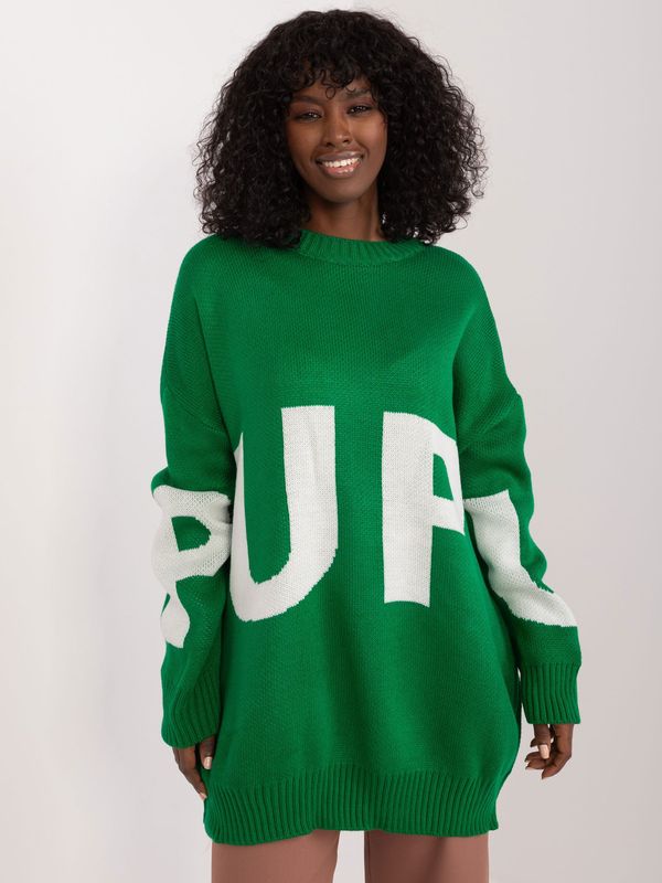 Fashionhunters Green oversize sweater with a round neckline