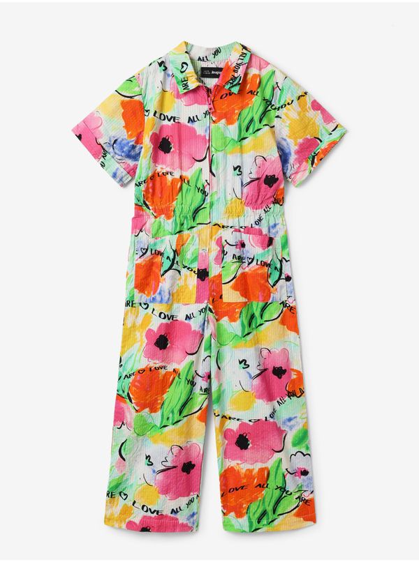 DESIGUAL Green-pink floral girly overall Desigual Wisteria - Girls