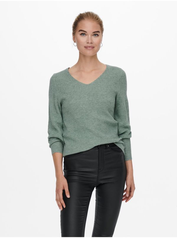 Only Green ribbed basic sweater ONLY Latia