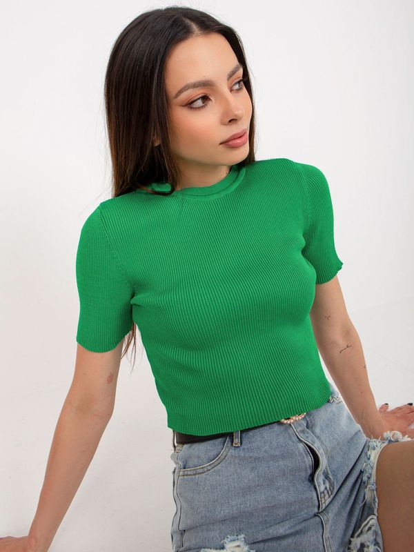 Fashionhunters Green ribbed blouse with short sleeves