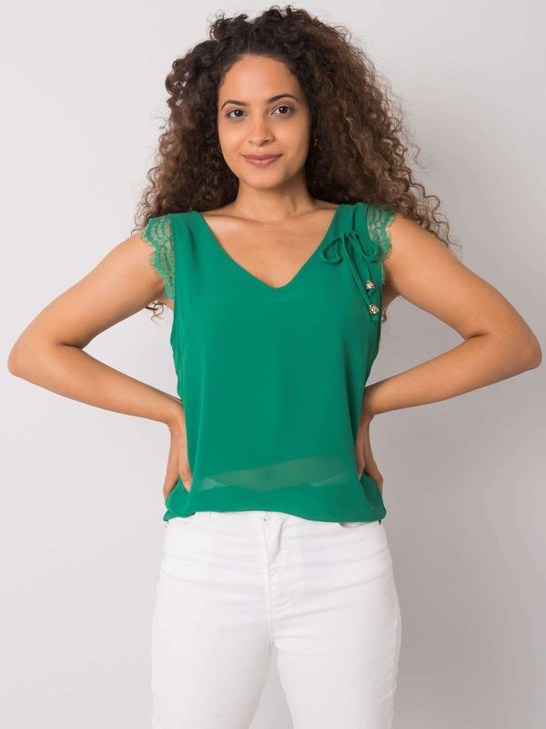 Fashionhunters Green top with lace inserts