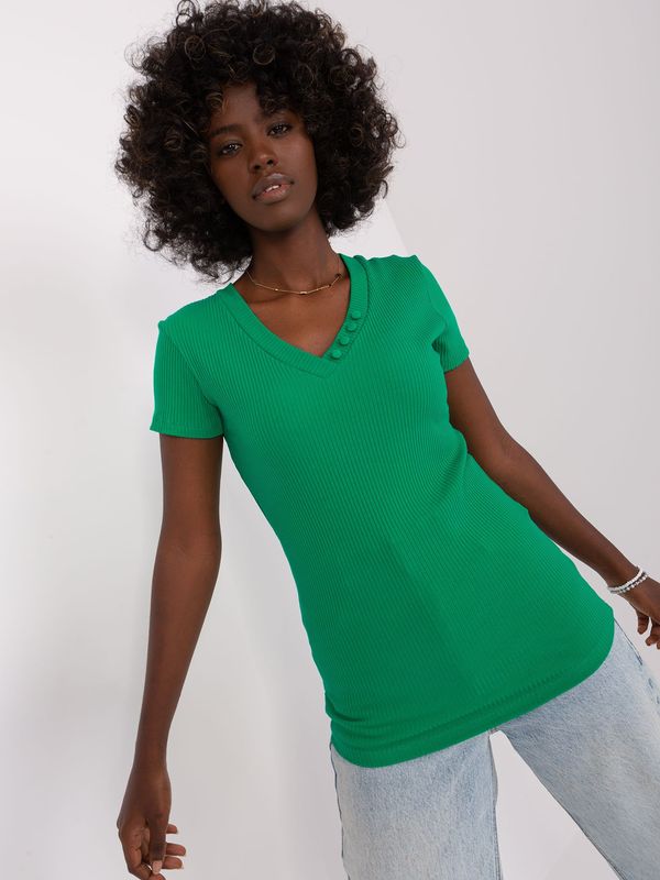 Fashionhunters Green waisted basic striped blouse