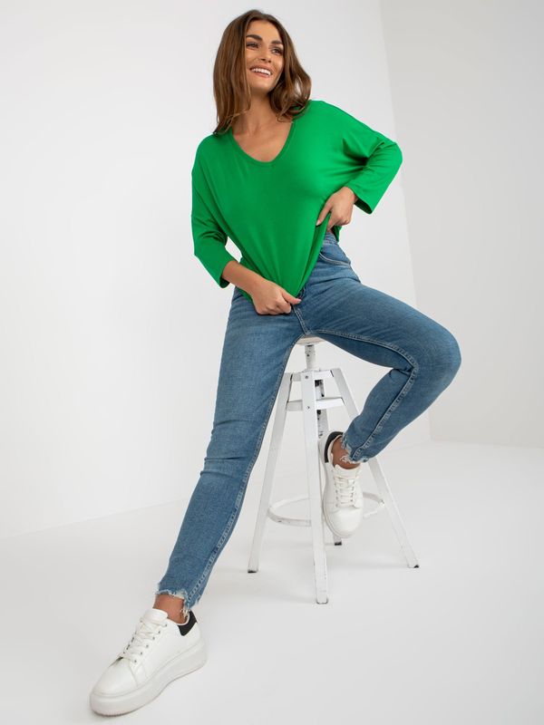 Fashionhunters Green Women's Base Blouse with V-Neck