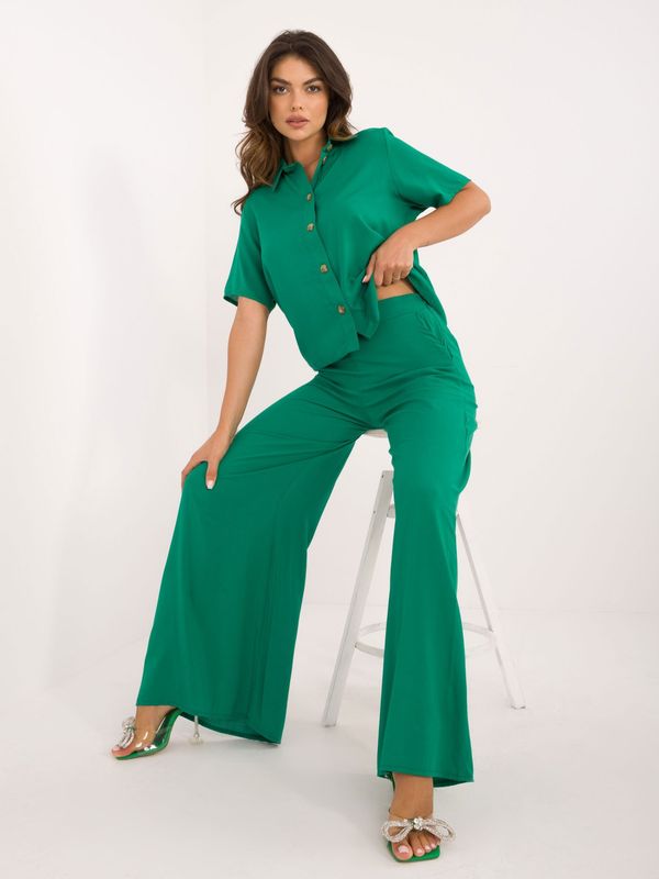 Fashionhunters Green women's summer set with wide trousers