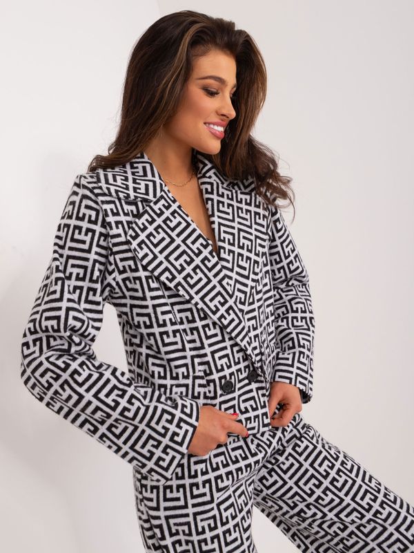 Fashionhunters Grey-black double-breasted blazer with geometric pattern