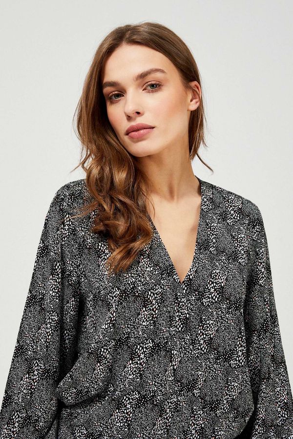 Moodo Grey-black Women's Blouse with Tiny Pattern and Ribbon Moodo - Ladies