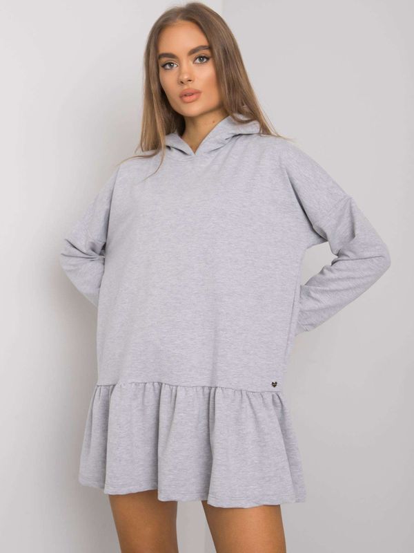 Fashionhunters Grey cotton dress with a hood, melange