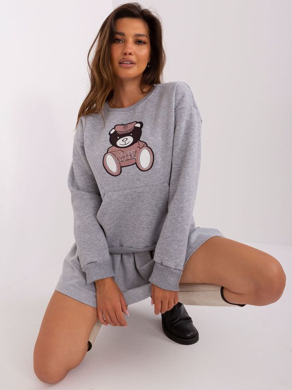 Fashionhunters Grey kangaroo sweatshirt with app