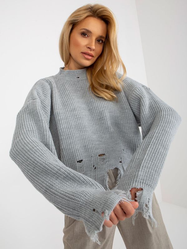 Fashionhunters Grey loose asymmetrical sweater with holes from RUE PARIS