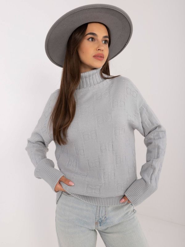 Fashionhunters Grey loose turtleneck sweater with patterns