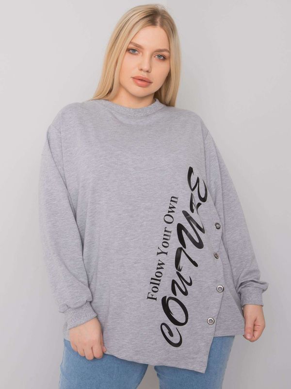 Fashionhunters Grey melange plus blouse size with lettering
