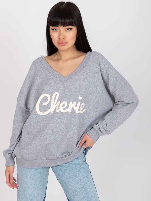 Fashionhunters Grey melange sweatshirt with print and long sleeves