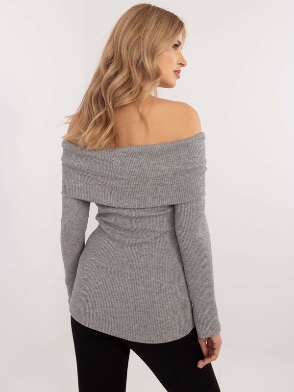 Fashionhunters Grey sweater with shiny thread