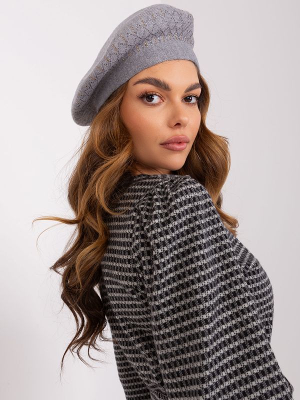 Fashionhunters Grey women's beret with rhinestones