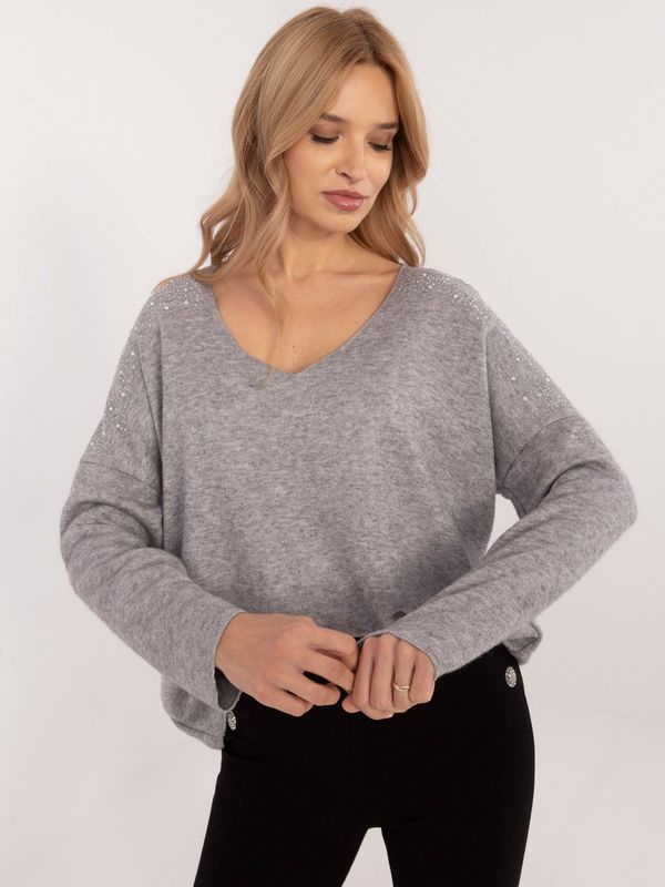 Fashionhunters Grey women's oversized sweater