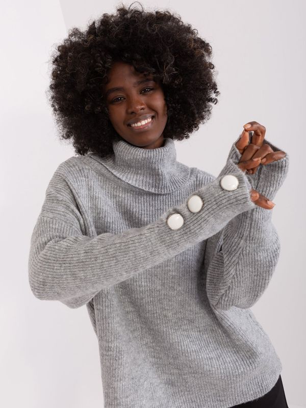 Fashionhunters Grey women's sweater with buttons on the sleeves