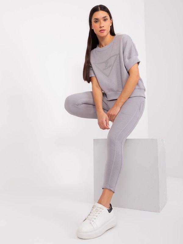 Fashionhunters Grey women's tracksuit with patch and insulation