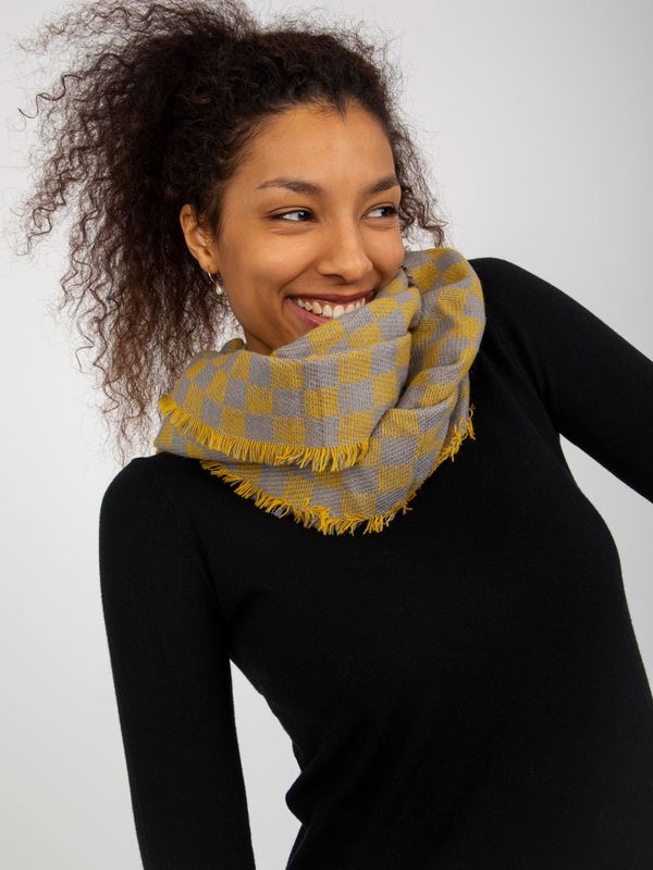 Fashionhunters Grey-yellow checkered winter scarf for women
