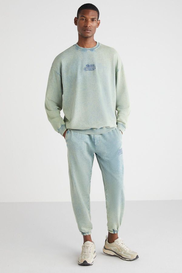 GRIMELANGE GRIMELANGE Alex Men's Knitted Crew Neck Relaxed Fit Elastic Cuff Blue Tracksuit Set