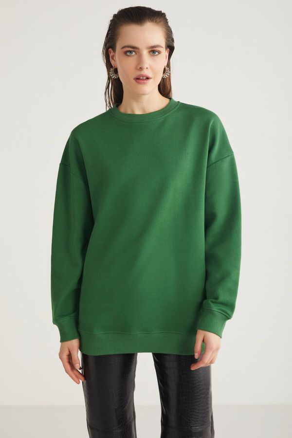 GRIMELANGE GRIMELANGE Allys Women's Crew Neck Oversize Basic Green Sweatshirt