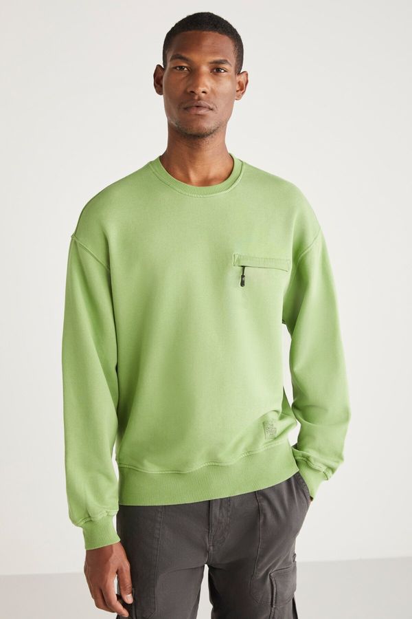 GRIMELANGE GRIMELANGE Casper Men's Zipper Pocket Round Neck Green Sweatshir