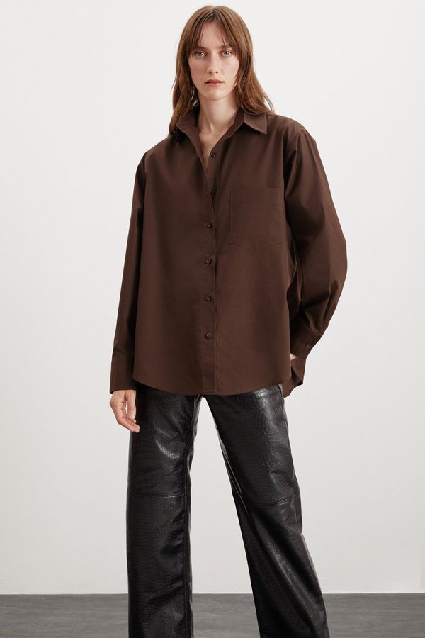 GRIMELANGE GRIMELANGE CELIA Oversize Brown Single Shirt